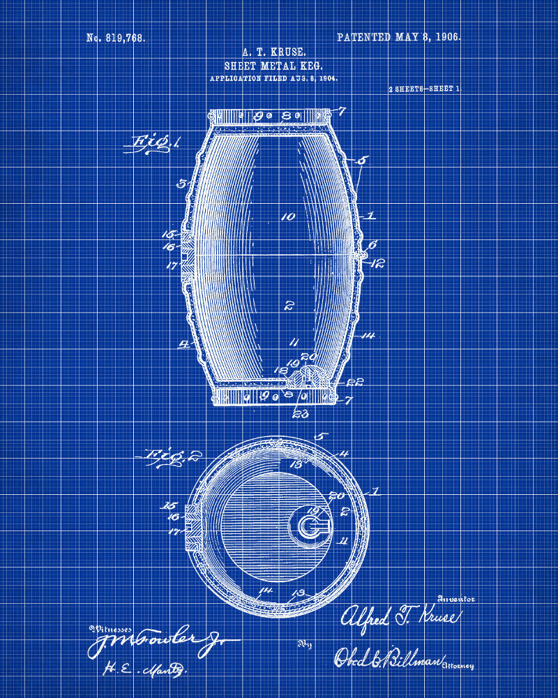 Beer Keg Blueprint Barrel Bar Poster Cafe Art - OnTrendAndFab