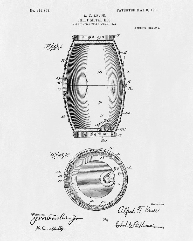 Beer Keg Blueprint Barrel Bar Poster Cafe Art - OnTrendAndFab
