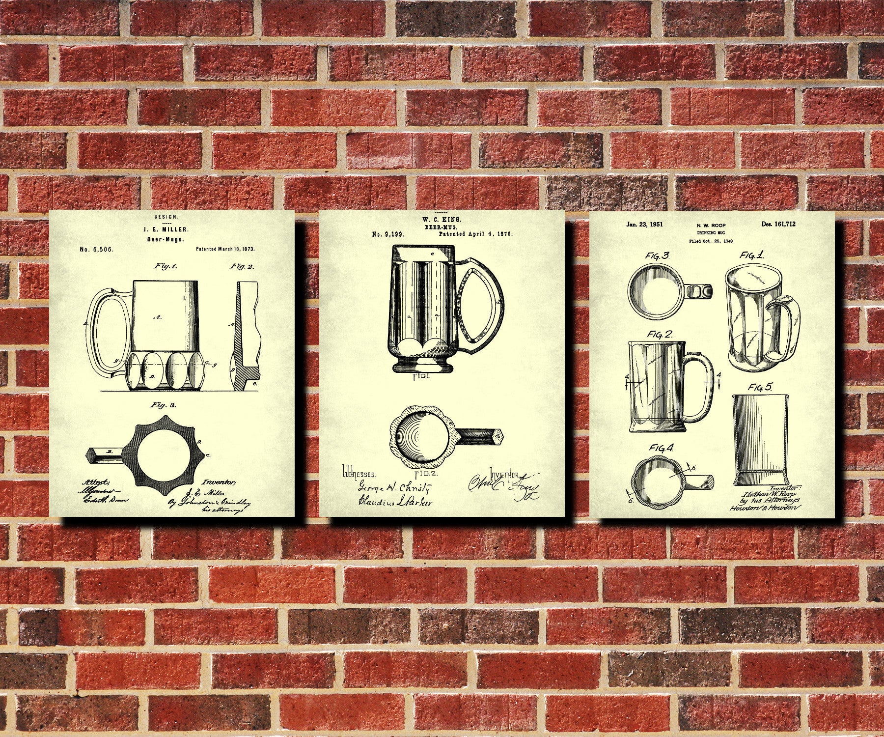 Beer Glass Patent Prints Set 3 Bar Art Cafe Posters - OnTrendAndFab