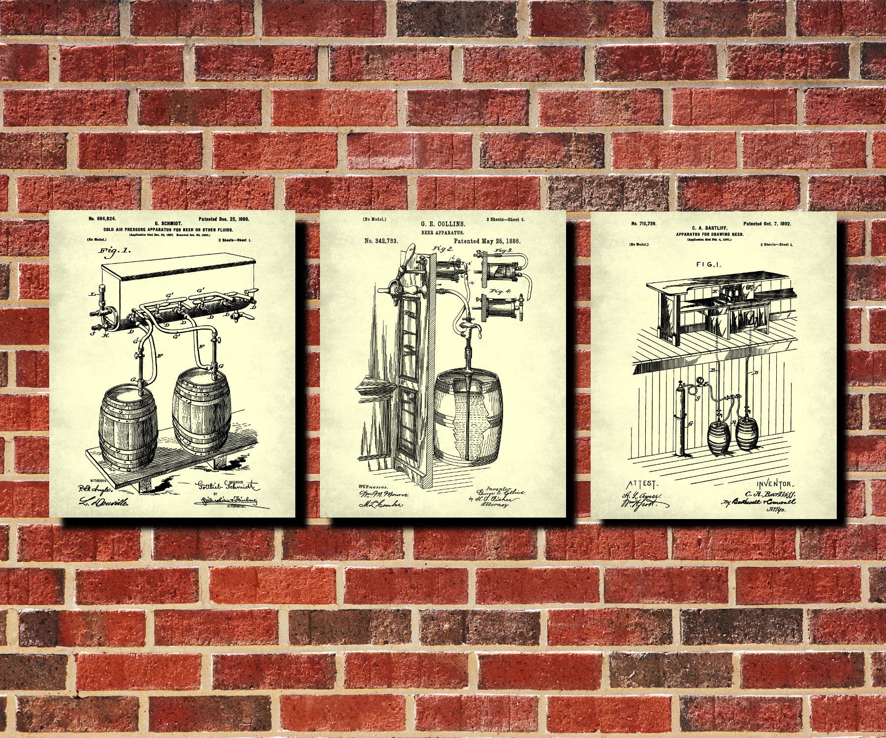 Beer Patent Prints Set 3 Bar Wall Art Cafe Posters - OnTrendAndFab