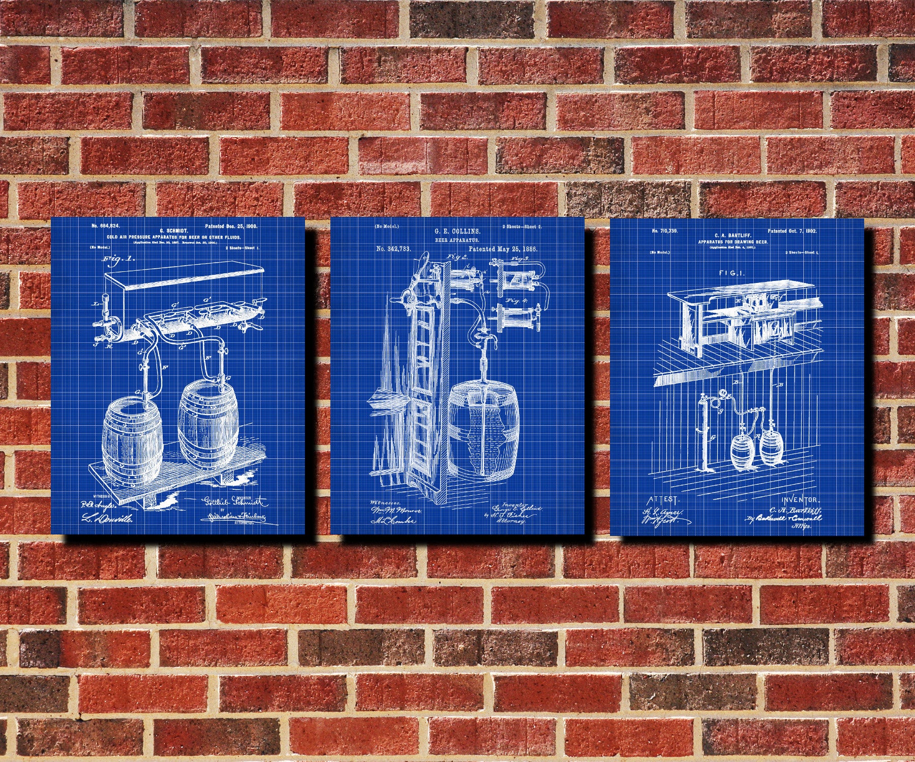 Beer Patent Prints Set 3 Bar Wall Art Cafe Posters - OnTrendAndFab