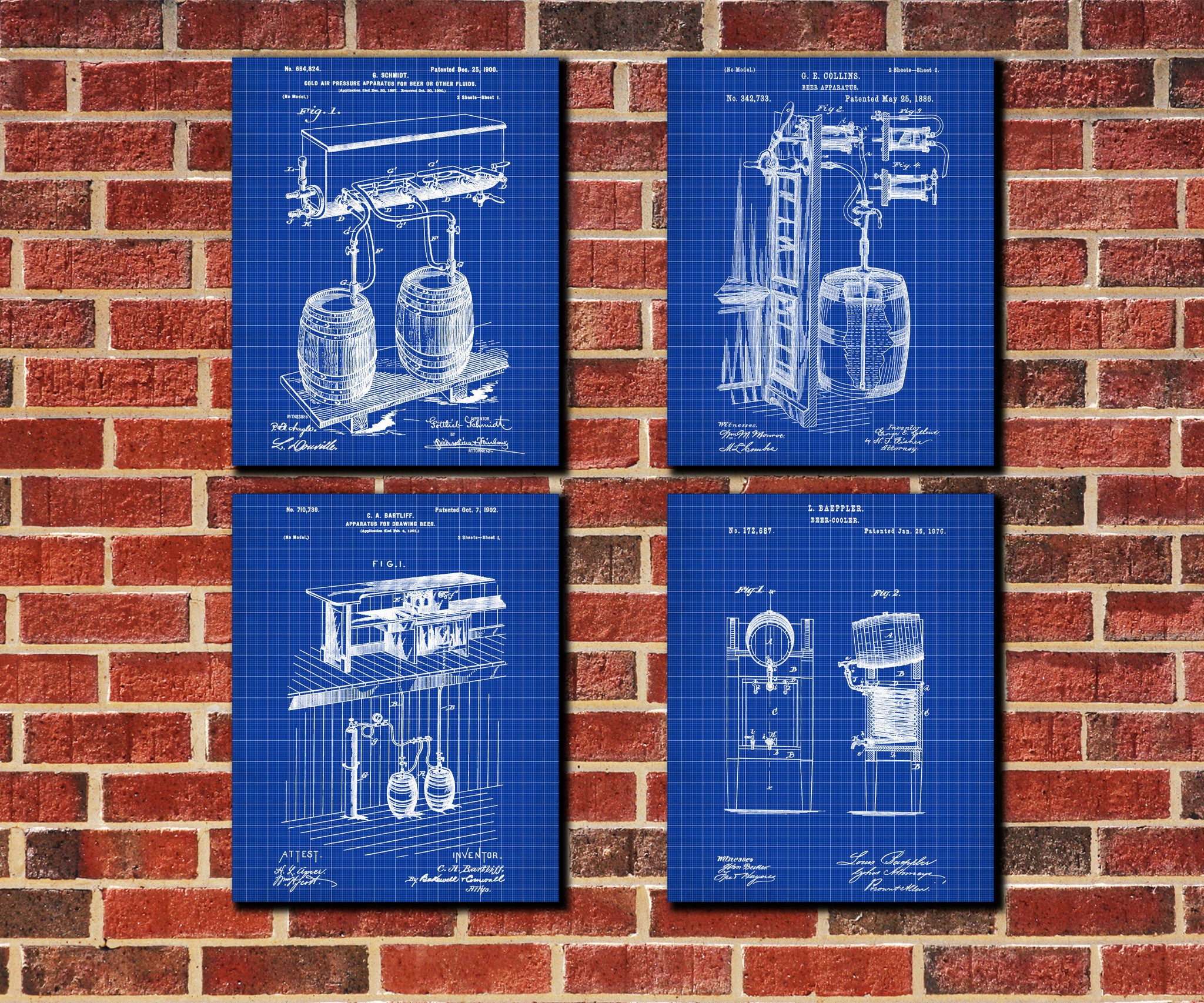 Beer Patent Prints Set 4 Bar Art Brewing Posters - OnTrendAndFab