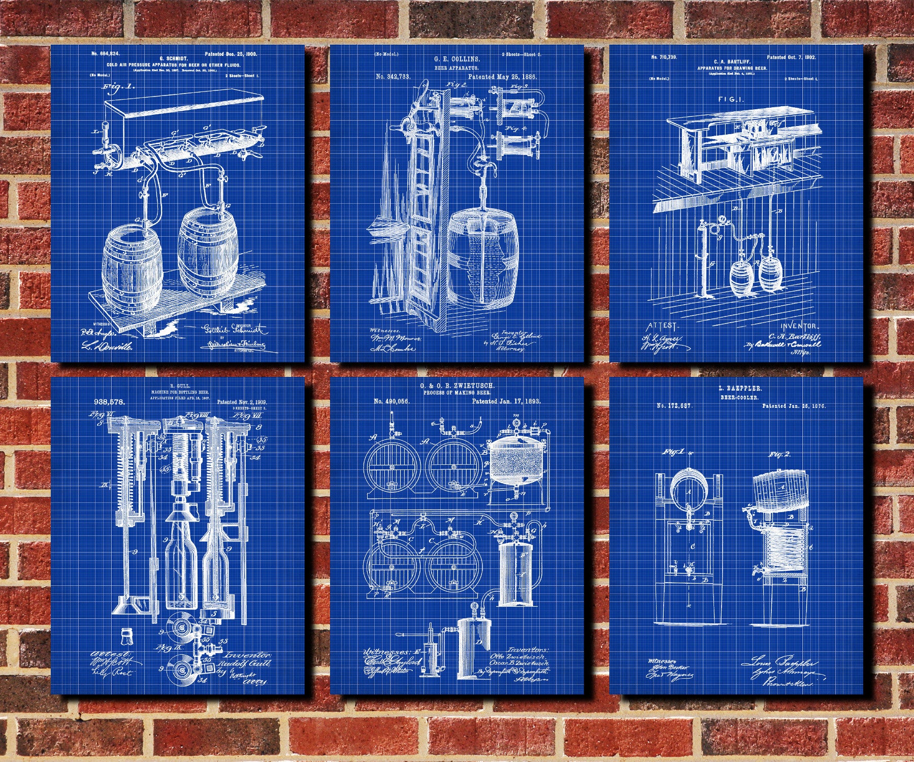 Beer Patent Prints Set 6 Bar Art Brewing Posters - OnTrendAndFab