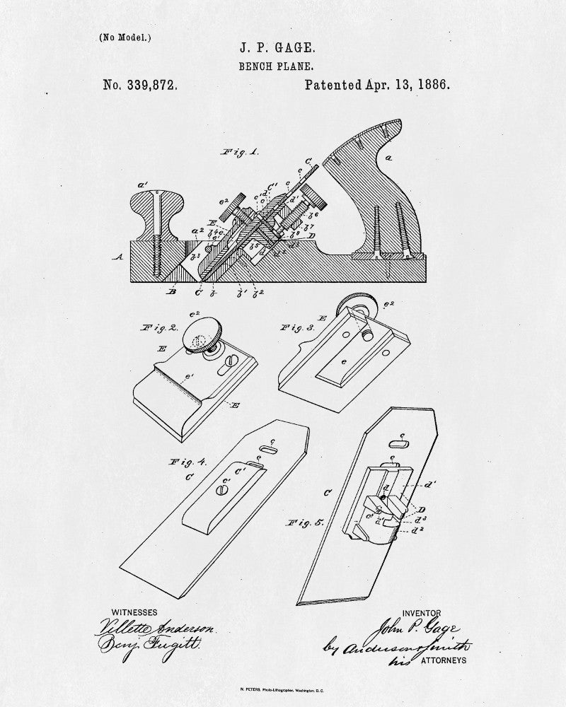 Bench Plane Patent Print Woodworking Blueprint Poster - OnTrendAndFab