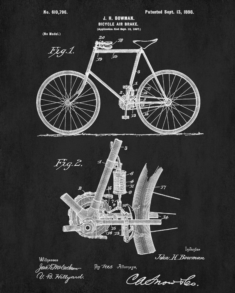 Vintage Bicycle Blueprint Cycling Patent Print Cyclist Poster