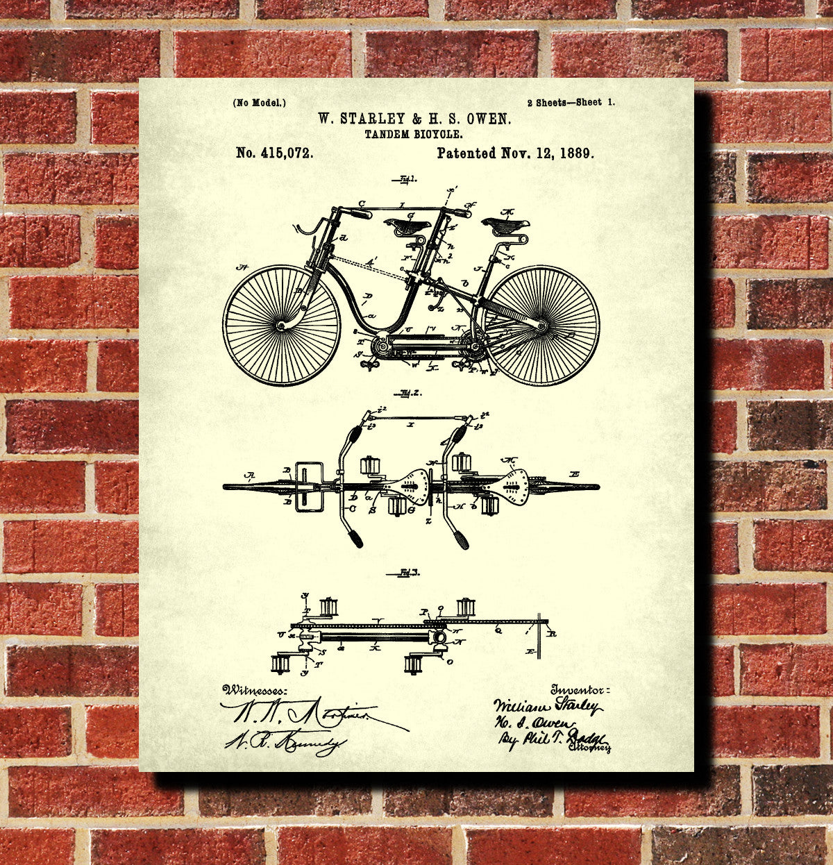 Vintage Bicycle Patent Print Cyclist Poster Cycling Blueprint