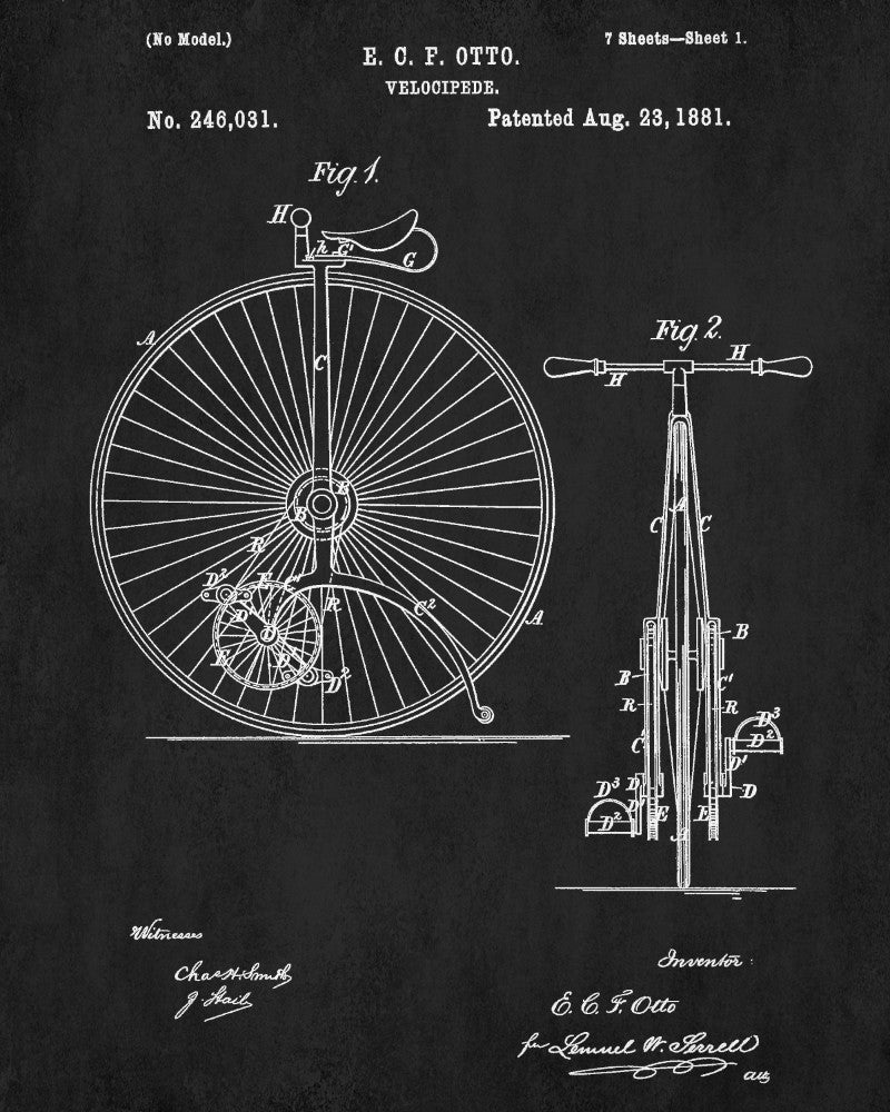 Vintage Cyclist Patent Print Cycling Poster Bicycle Blueprint