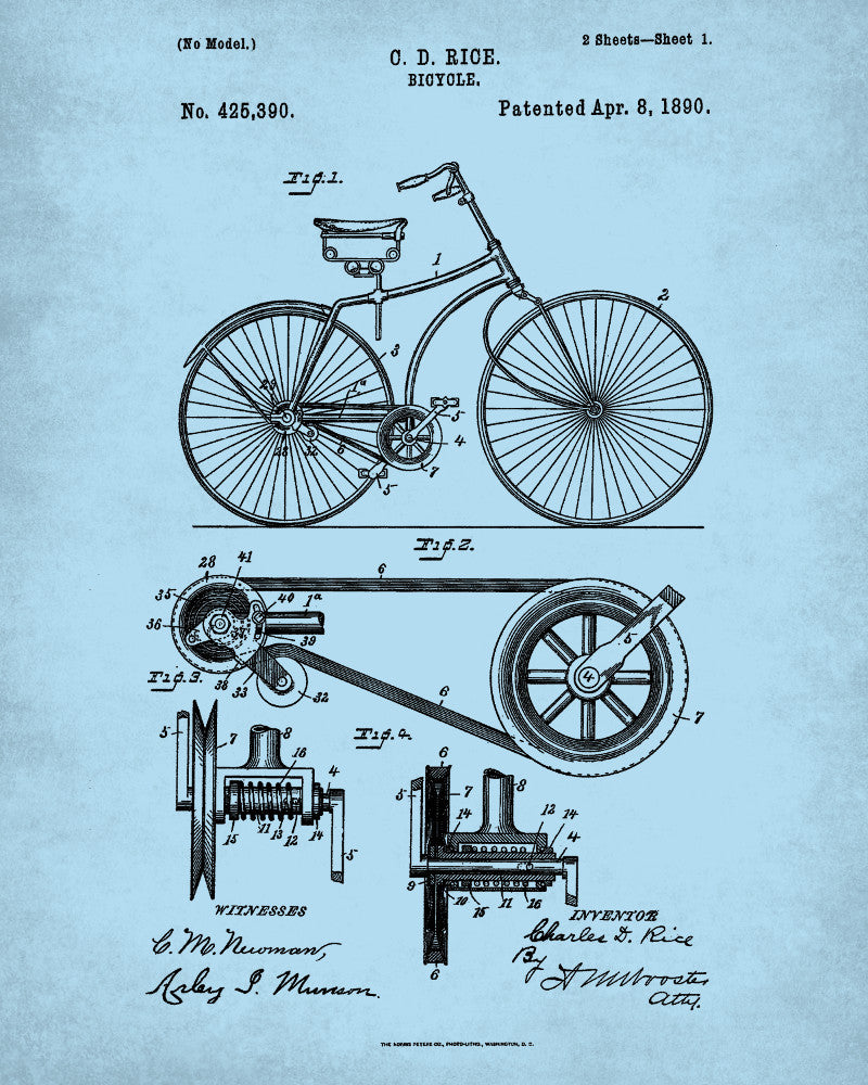 Bicycle Patent Print Cycling Blueprint Poster - OnTrendAndFab