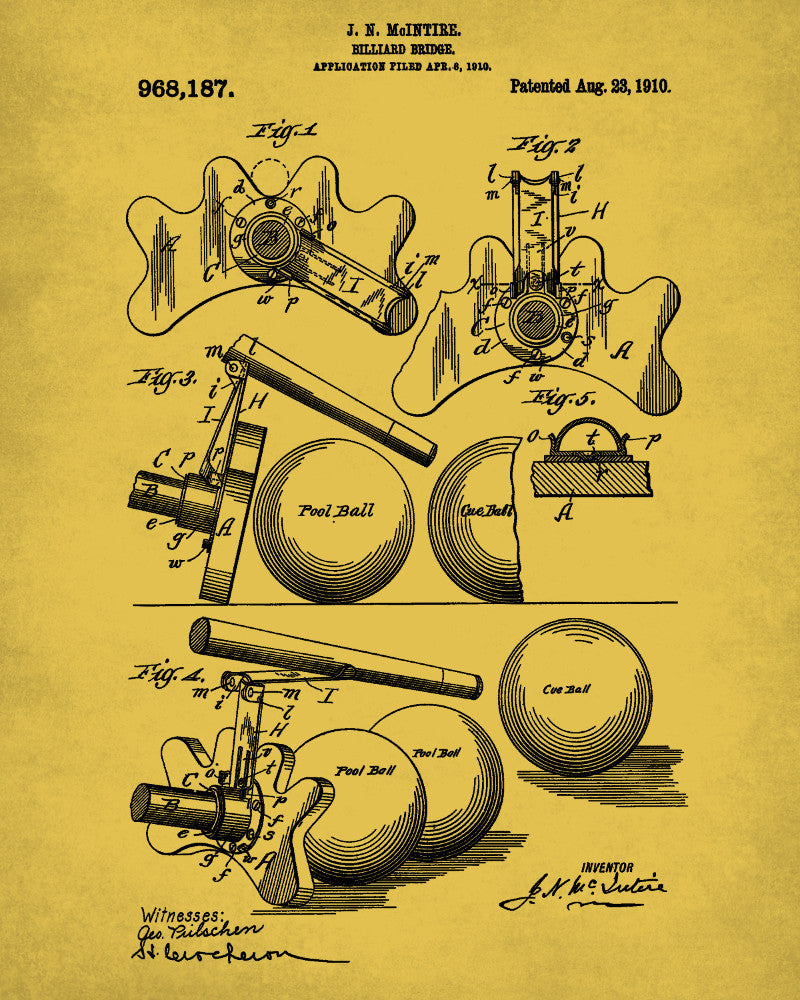 Billiards Bridge Blueprint Sports Poster Patent Print - OnTrendAndFab