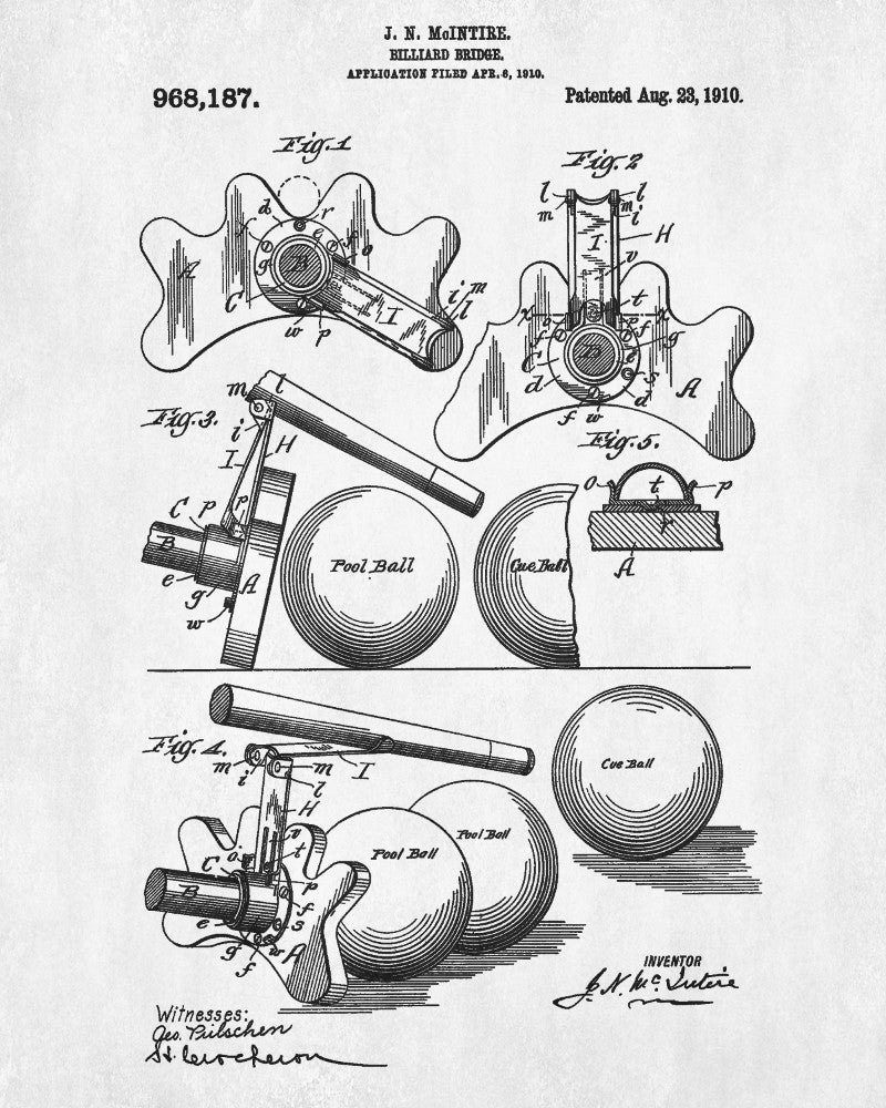 Billiards Bridge Blueprint Sports Poster Patent Print - OnTrendAndFab