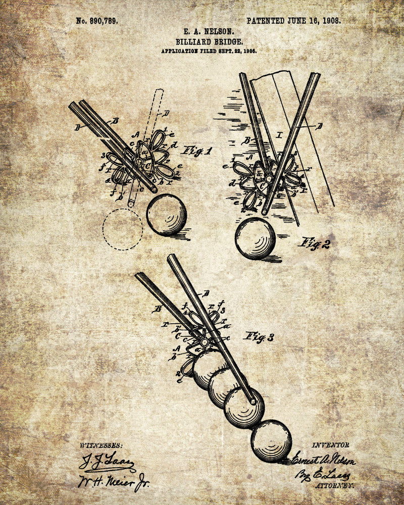 Billiard Bridge Blueprint Sports Poster Patent Print - OnTrendAndFab