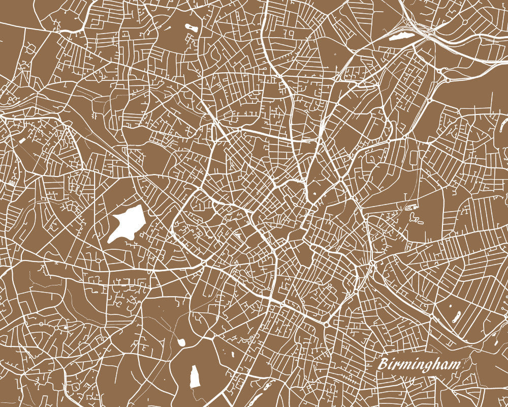 Birmingham, UK City Street Map Print Feature Wall Art Poster