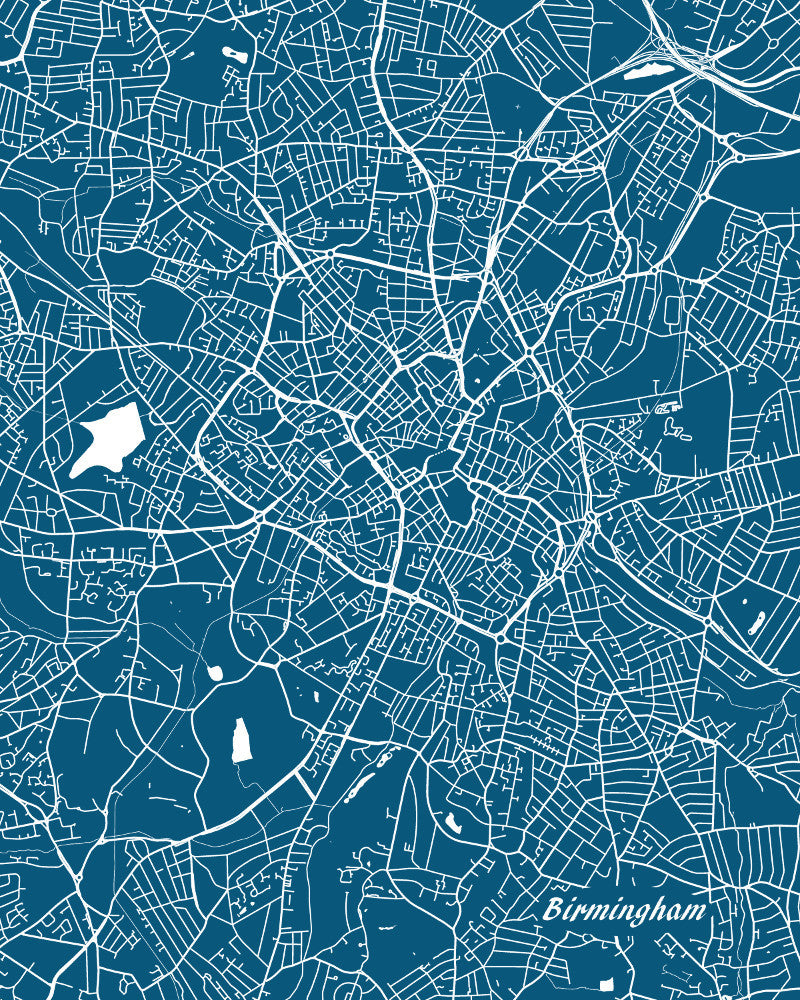 Birmingham, UK City Street Map Print Feature Wall Art Poster