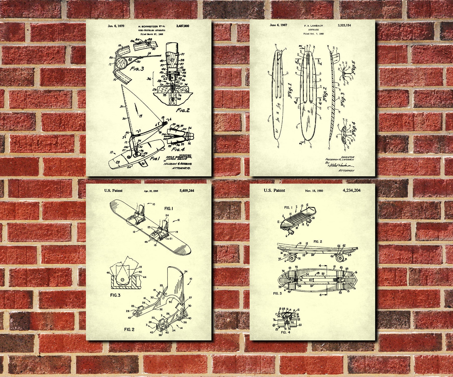 Board Sports Patent Prints Set 4 Sports Blueprint Posters