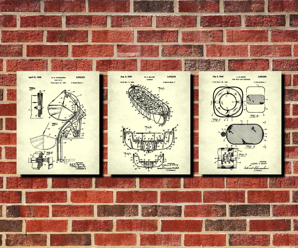 Sailing Patent Prints Set 3 Nautical Safety Posters