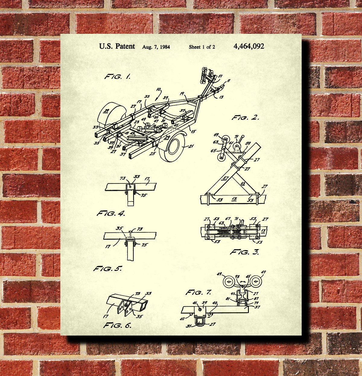 Boat Trailer Blueprint Art Nautical Patent Print Sailing Poster