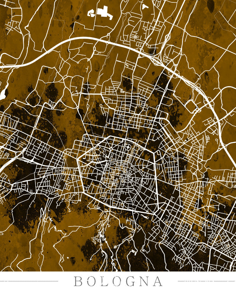 Bologna, Italy : City Street Map Print Modern Art Poster