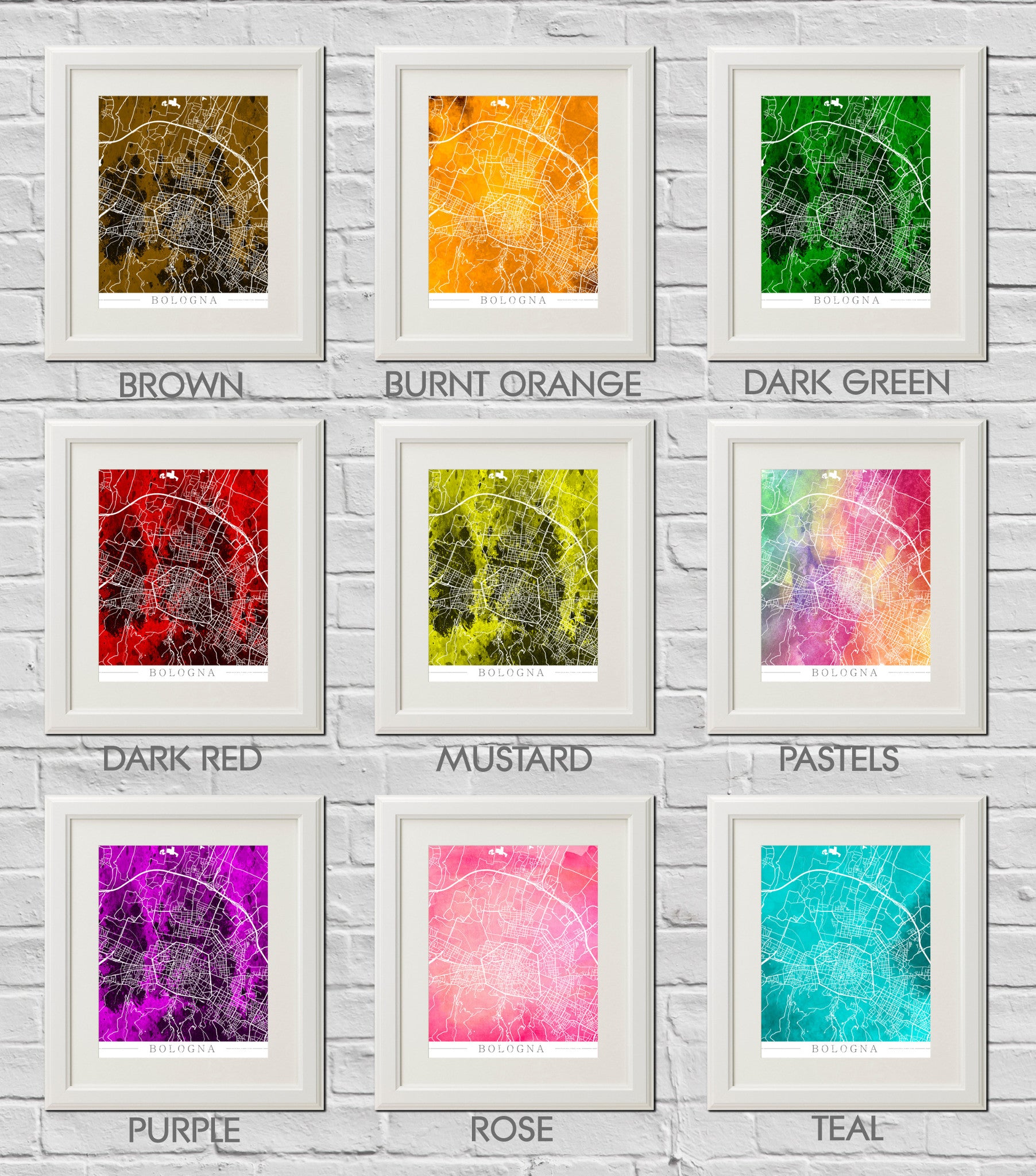 Bologna, Italy : City Street Map Print Modern Art Poster
