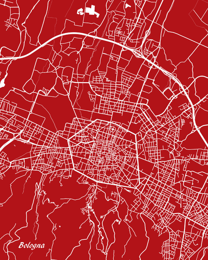 Bologna, Italy - Street Map Print Feature Wall Art Poster