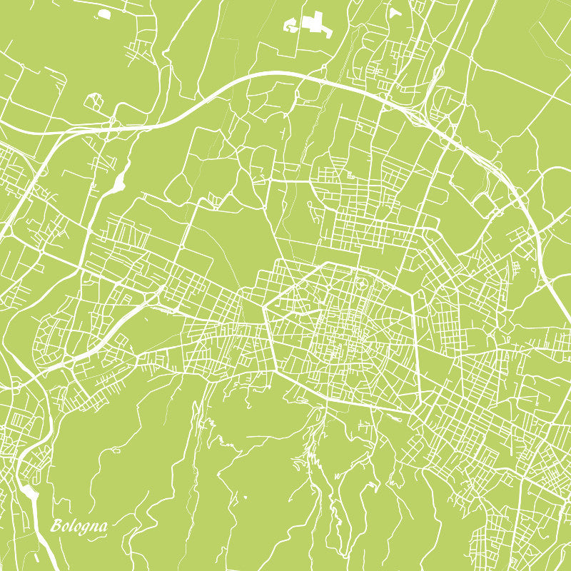 Bologna, Italy City Street Map Print Custom Wall Map - Square