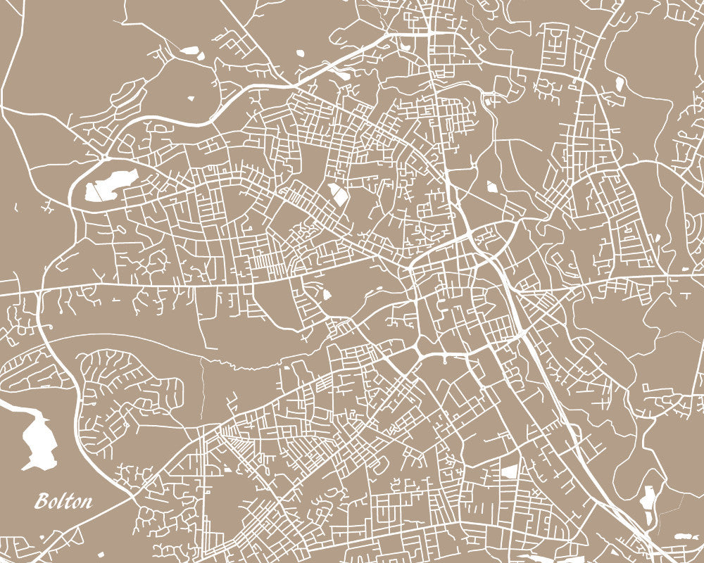 Bolton, UK City Street Map Print Feature Wall Art Poster