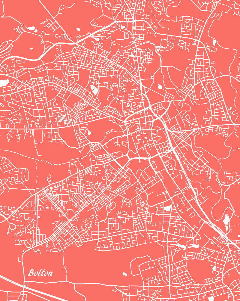 Bolton, UK City Street Map Print Feature Wall Art Poster