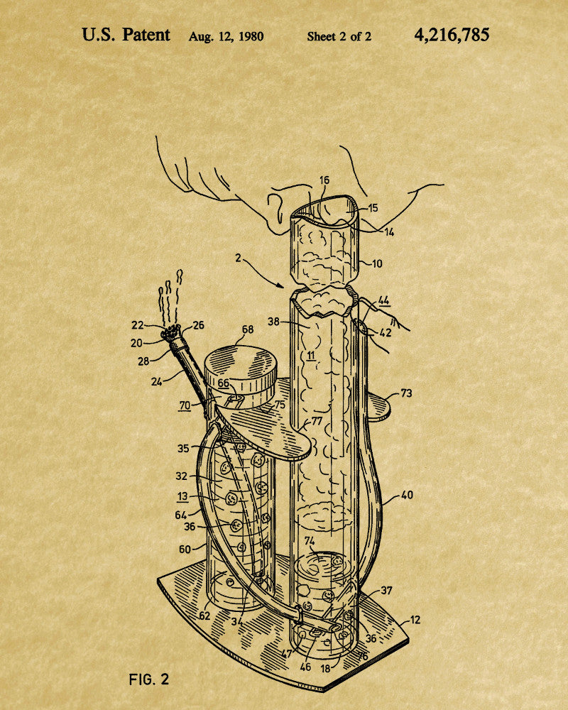 Cannabis Smoking Patent Print Bong Blueprint Poster