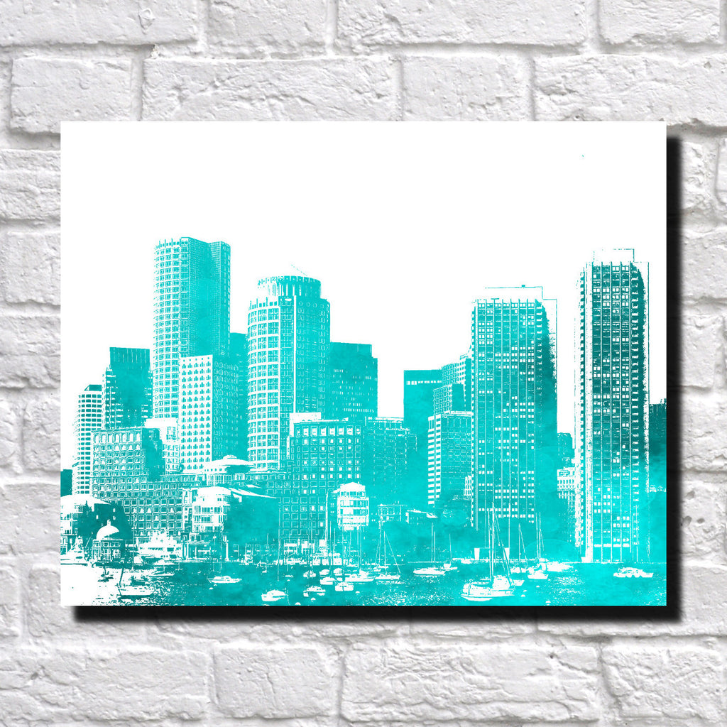 Boston City Skyline Print Landscape Poster Feature Wall Art