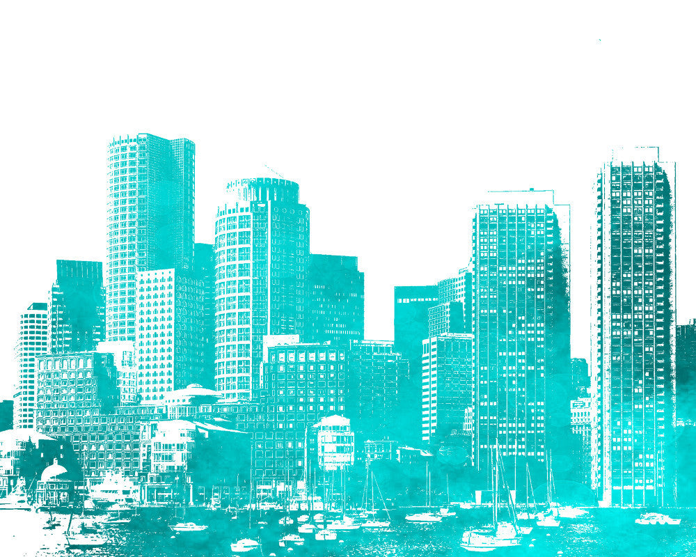 Boston City Skyline Print Landscape Poster Feature Wall Art