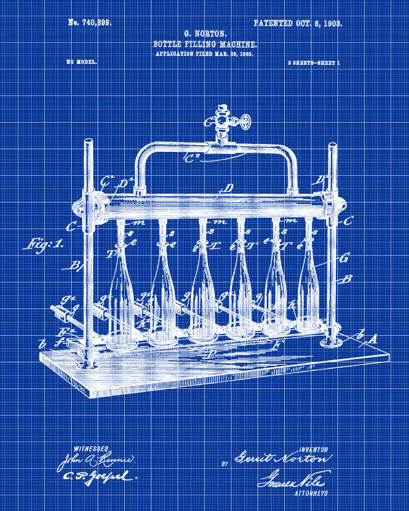 Wine Bottle Filling Bar Patent Print Cafe Poster