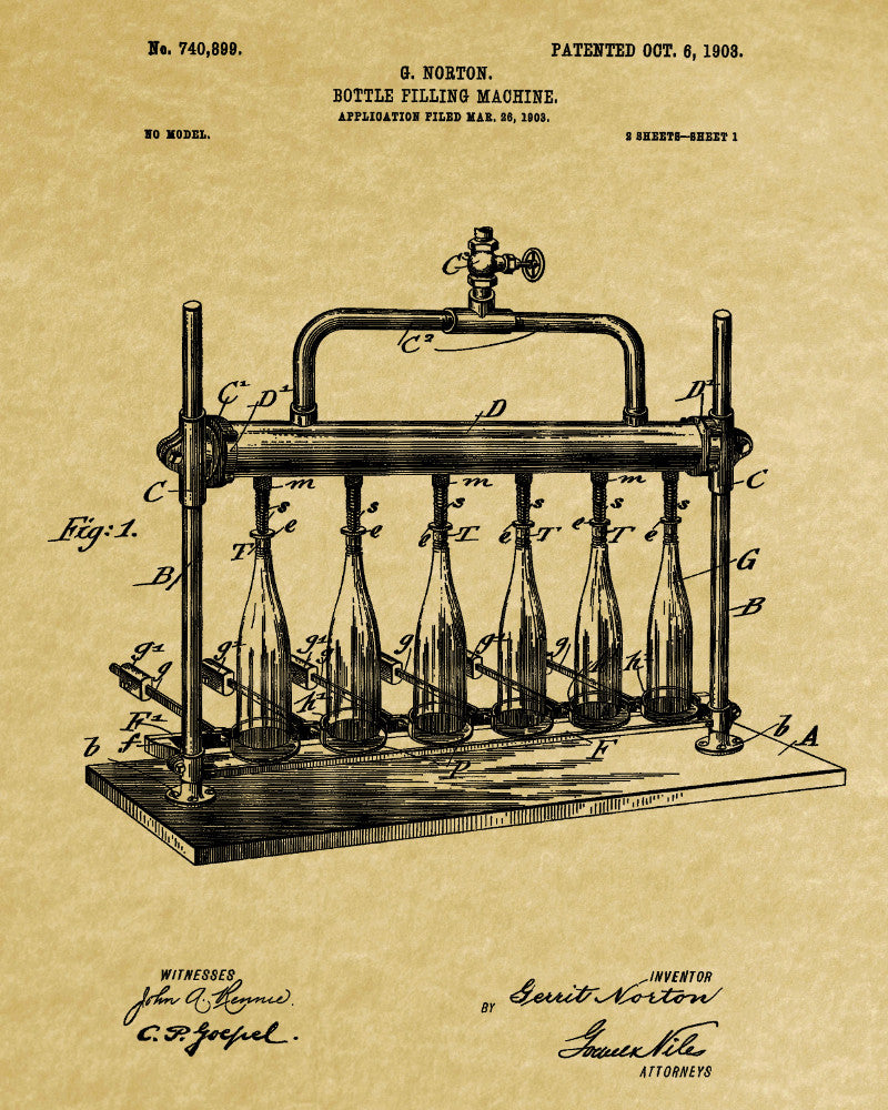 Wine Bottle Filling Bar Patent Print Cafe Poster