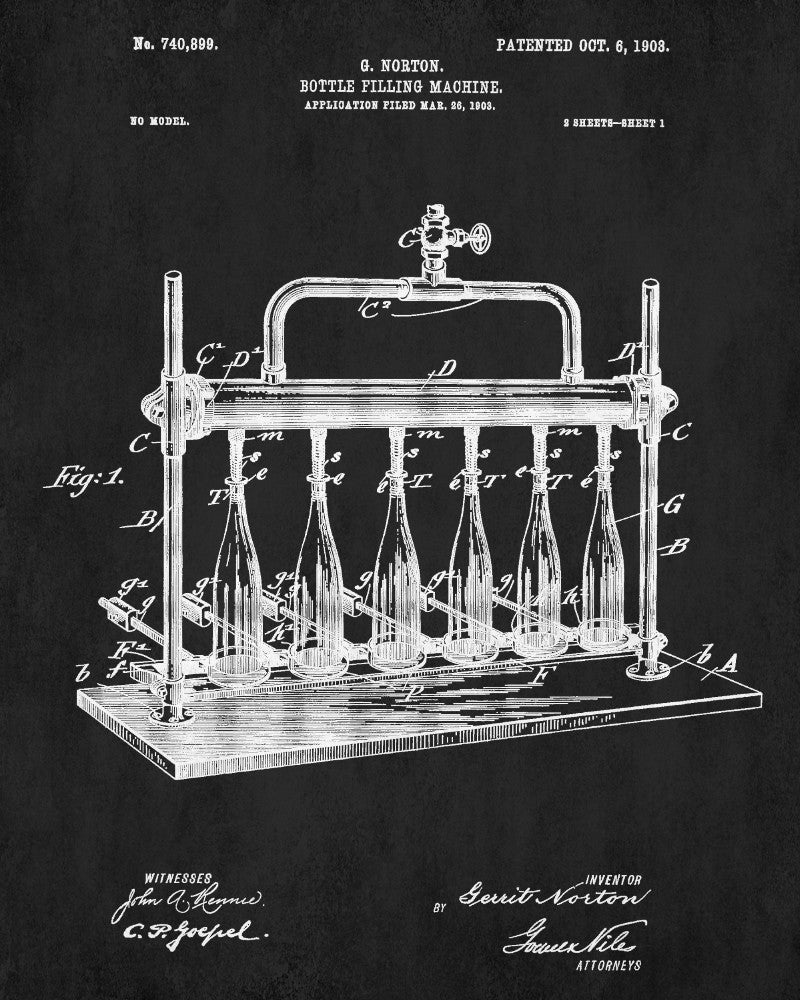 Wine Bottle Filling Bar Patent Print Cafe Poster