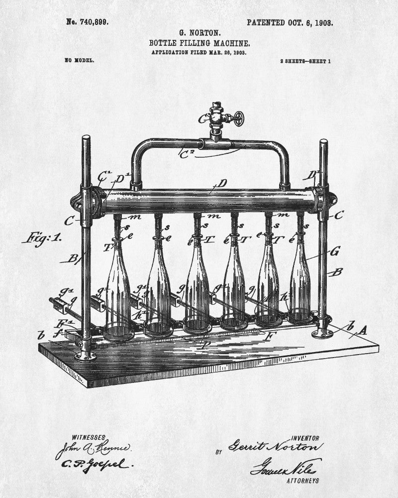 Wine Bottle Filling Bar Patent Print Cafe Poster