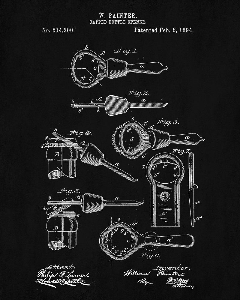 Bottle Opener Patent Print Cafe Art Blueprint Bar Poster - OnTrendAndFab