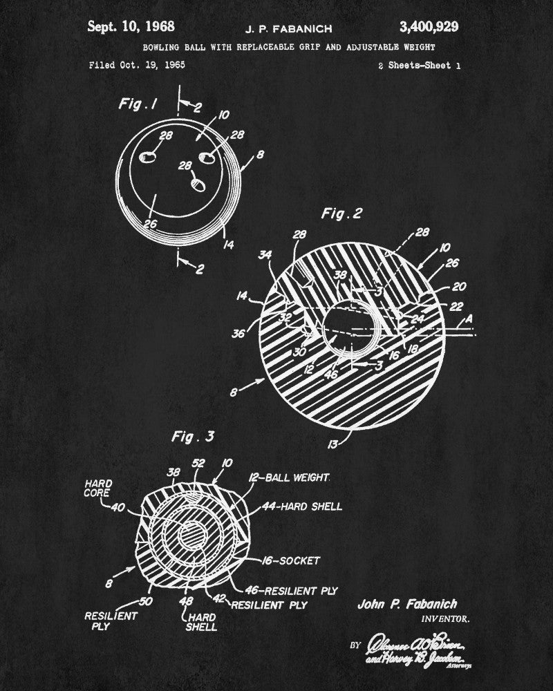 Bowling Ball Bluerint Sports Patent Print Art Poster - OnTrendAndFab