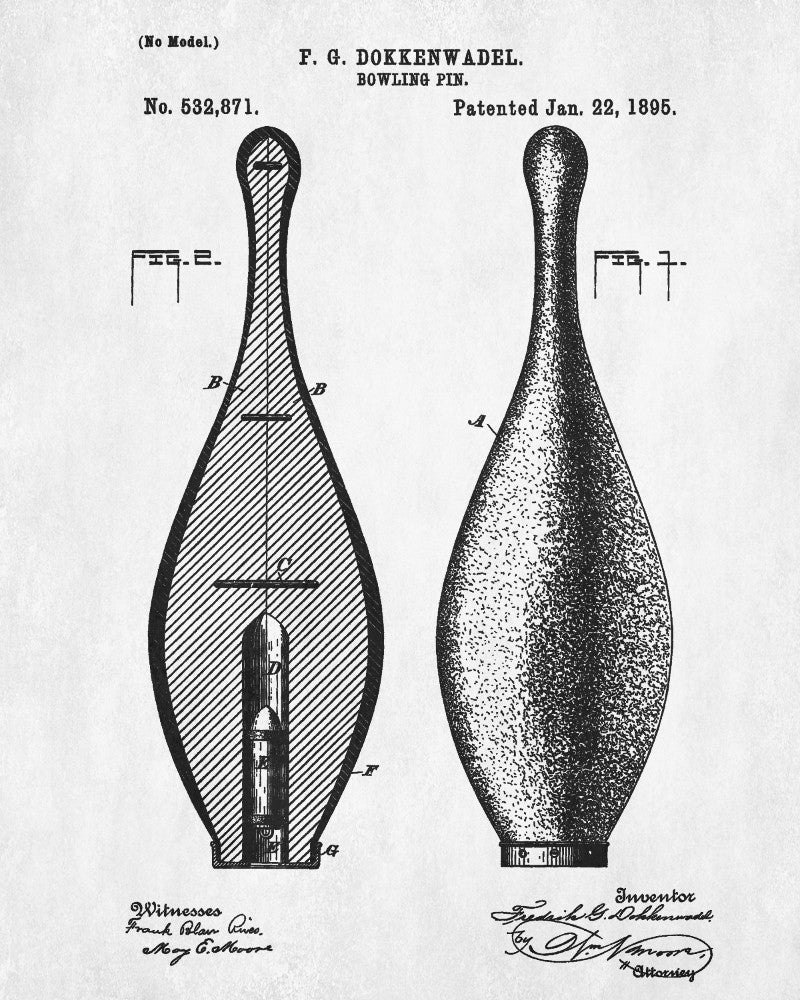 Bowling Pin Blueprint Sports Patent Print Art Poster