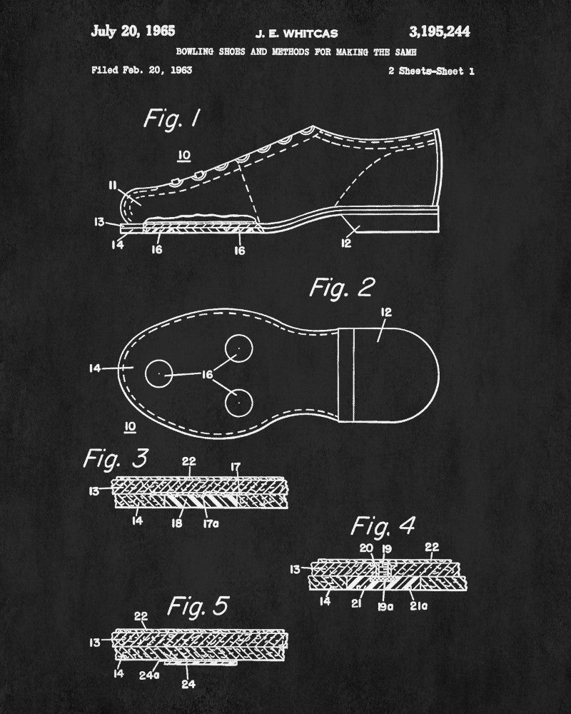 Bowling Shoes Patent Print Sports Blueprint Art Poster - OnTrendAndFab
