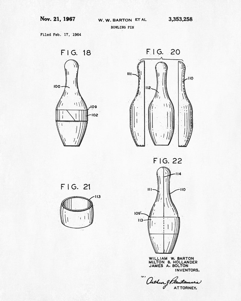 Bowling Pin Patent Print Sports Blueprint Art Poster - OnTrendAndFab