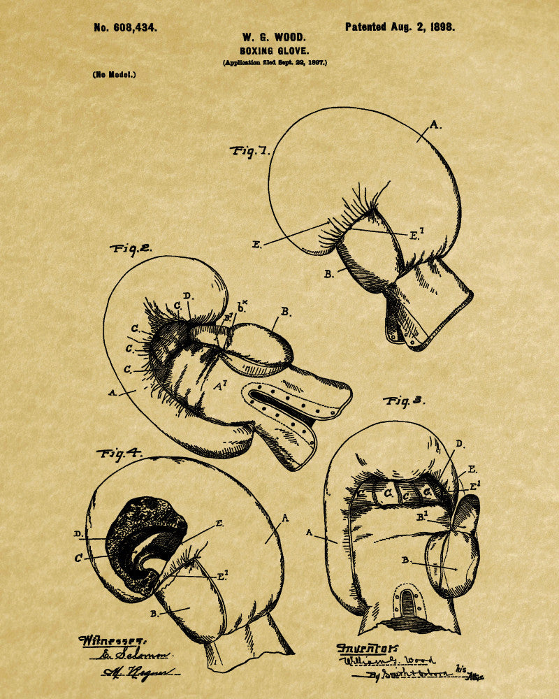 Boxing Gloves Patent Print Sports Wall Art Poster