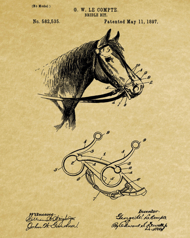 Bridle Bit Patent Print Equestrian Blueprint Horse Poster - OnTrendAndFab
