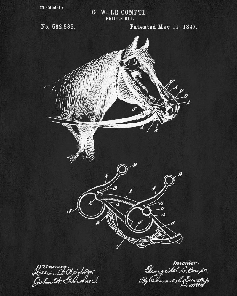 Bridle Bit Patent Print Equestrian Blueprint Horse Poster - OnTrendAndFab