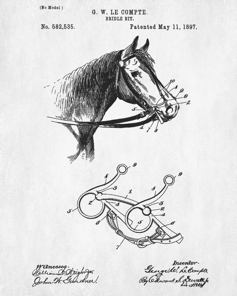Bridle Bit Patent Print Equestrian Blueprint Horse Poster - OnTrendAndFab