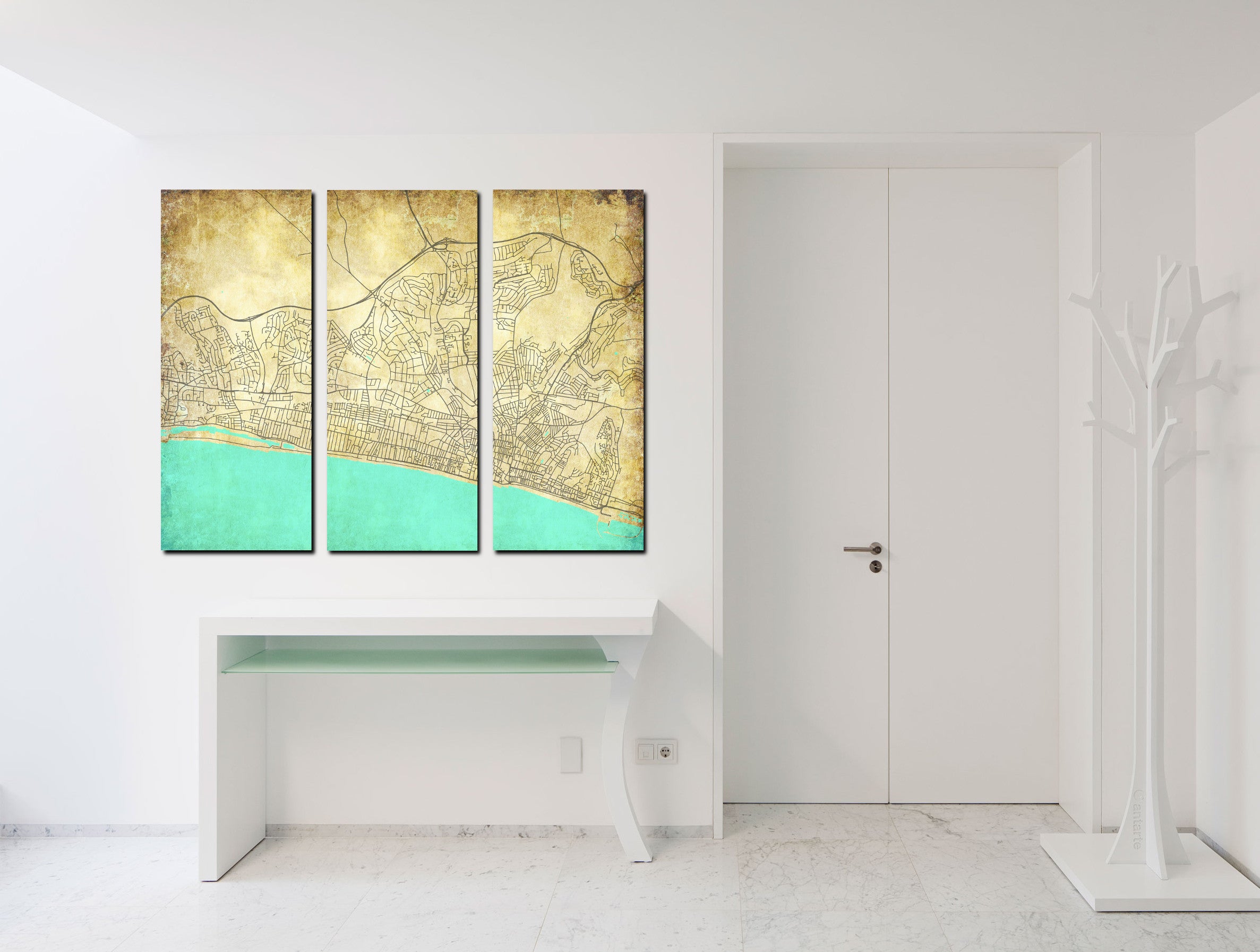 Brighton Street Map 3 Panel Canvas Wall Map 7115C3