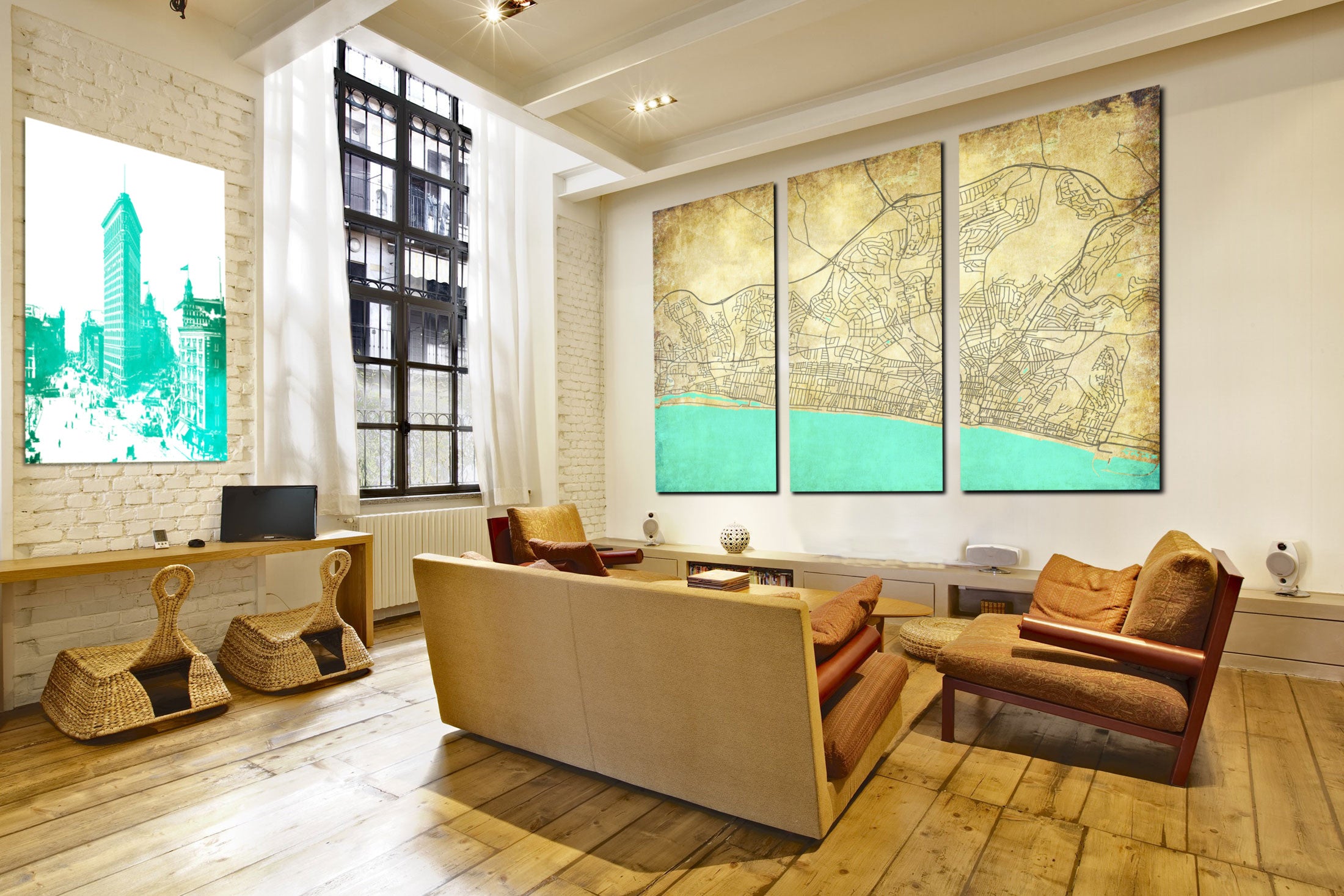 Brighton Street Map 3 Panel Canvas Wall Map 7115C3