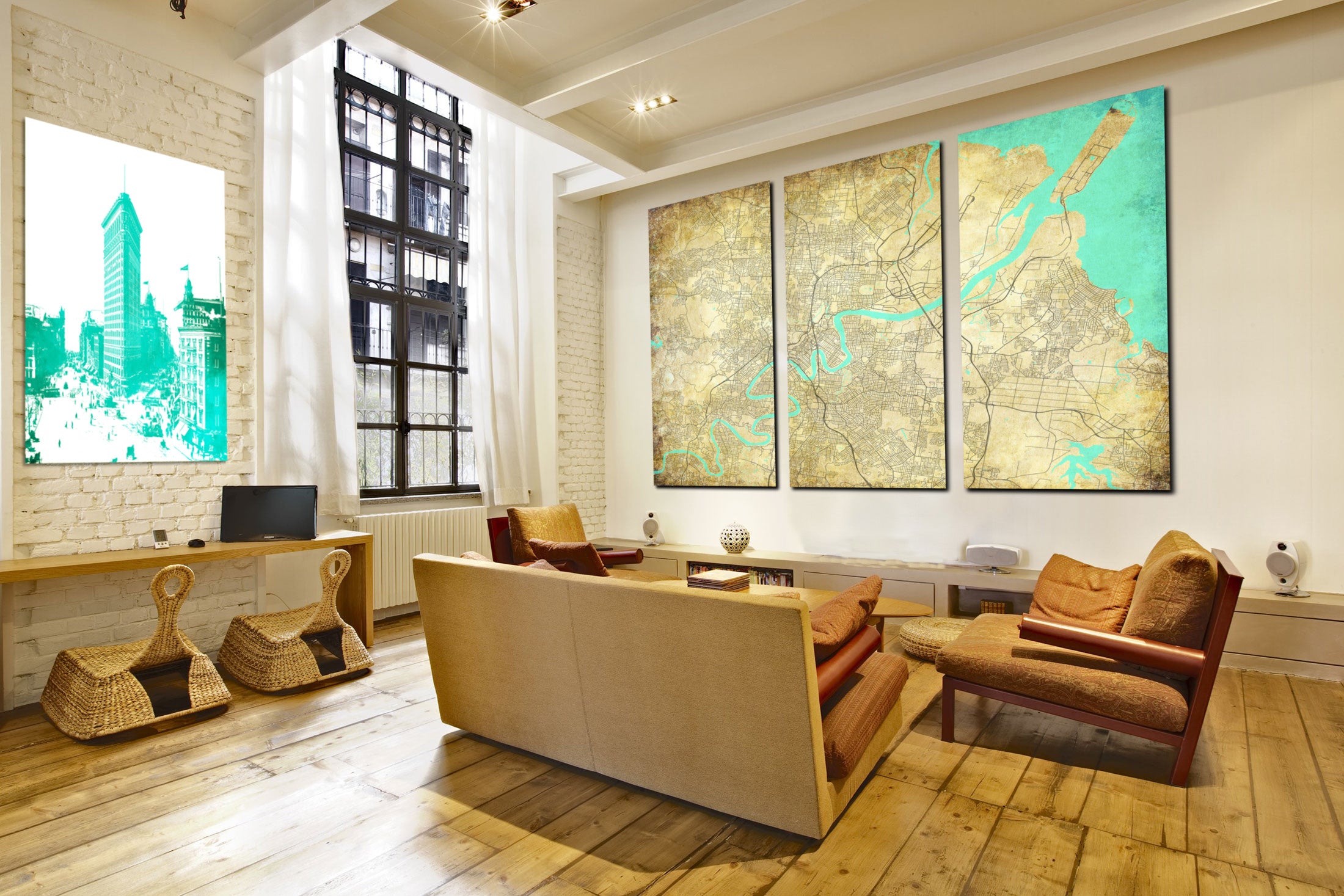Brisbane City Street Map 3 Panel Canvas Wall Art 7009C3