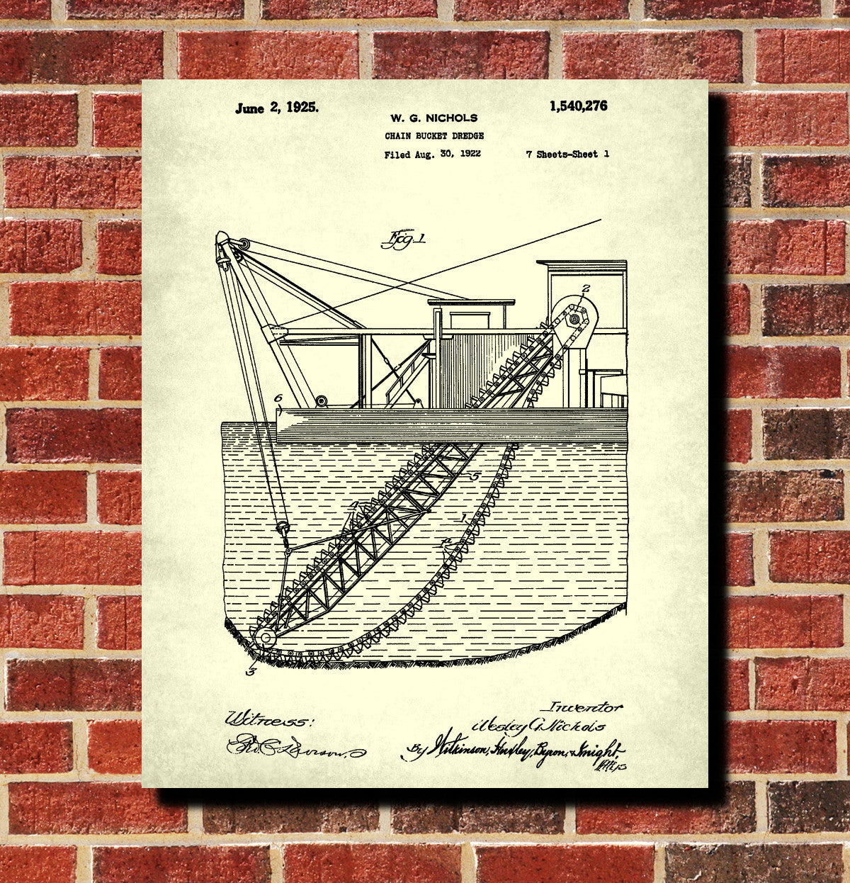 Bucket Dredge Patent Print Gold Rush Mining Poster