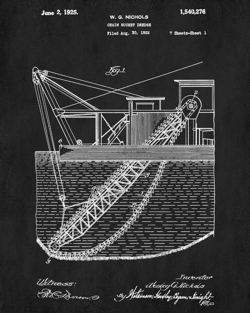 Bucket Dredge Patent Print Gold Rush Mining Poster