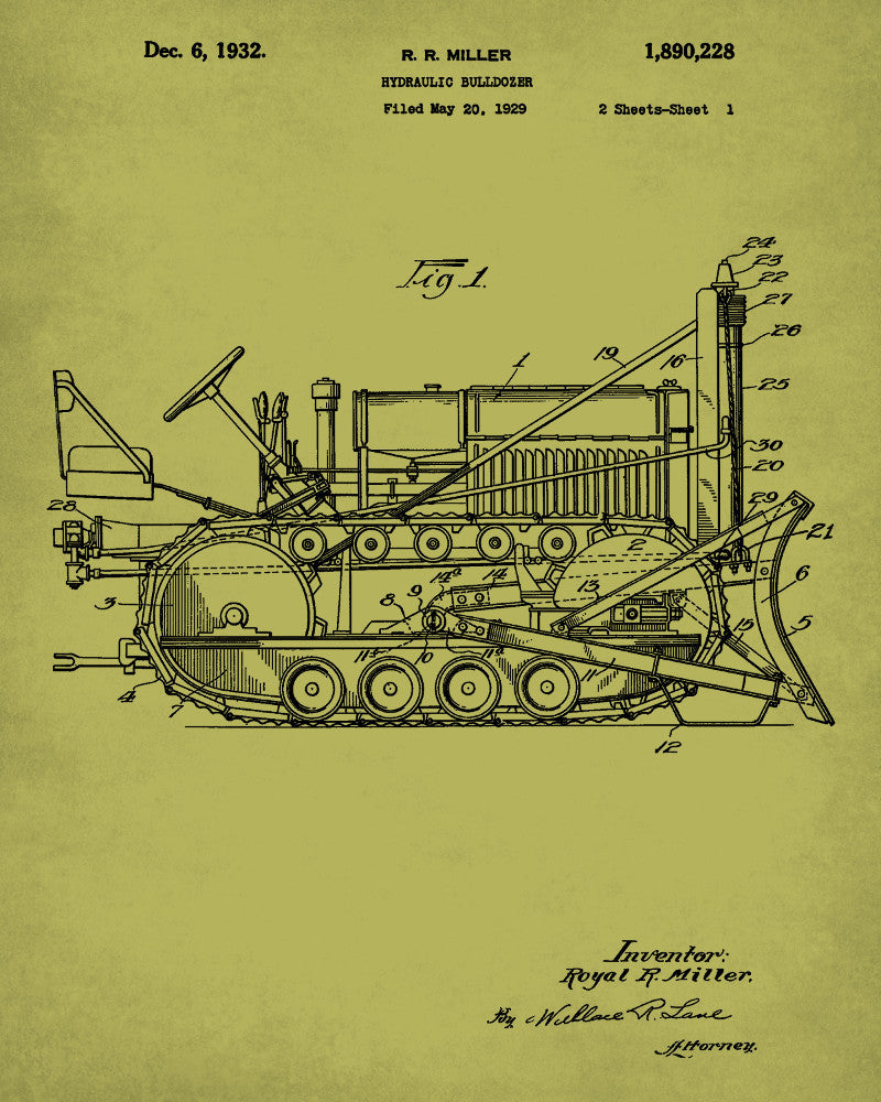 Bulldozer Patent Print Construction Blueprint Building Poster - OnTrendAndFab
