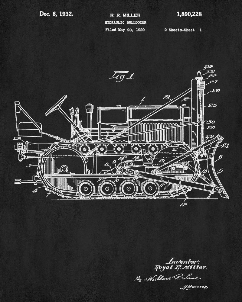 Bulldozer Patent Print Construction Blueprint Building Poster - OnTrendAndFab