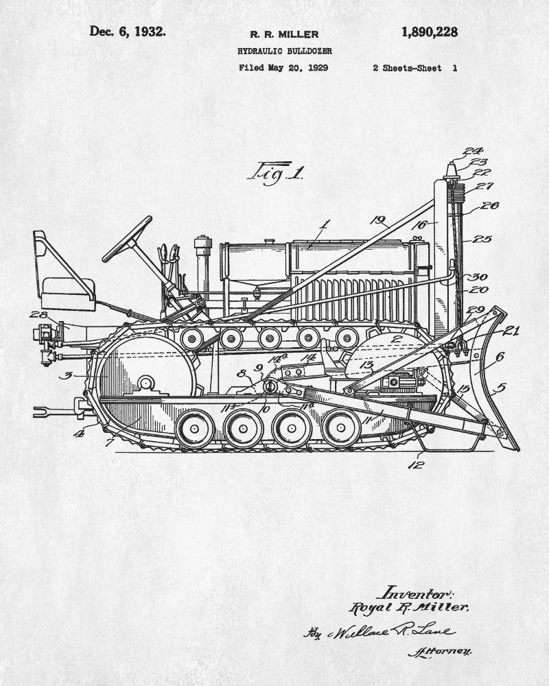 Bulldozer Patent Print Construction Blueprint Building Poster - OnTrendAndFab